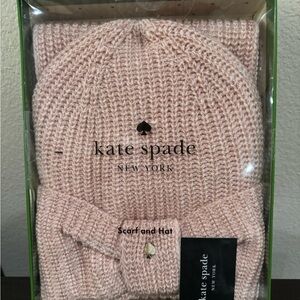 Kate Spade NY metallic rib scarf and hat box set English Rose MRSP $68